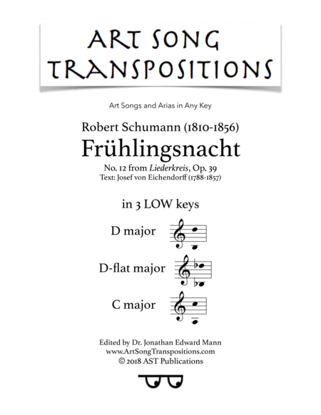 Frhlingsnacht Op 39 No 12 In 3 Low Keys D D Flat C Major Sheet Music