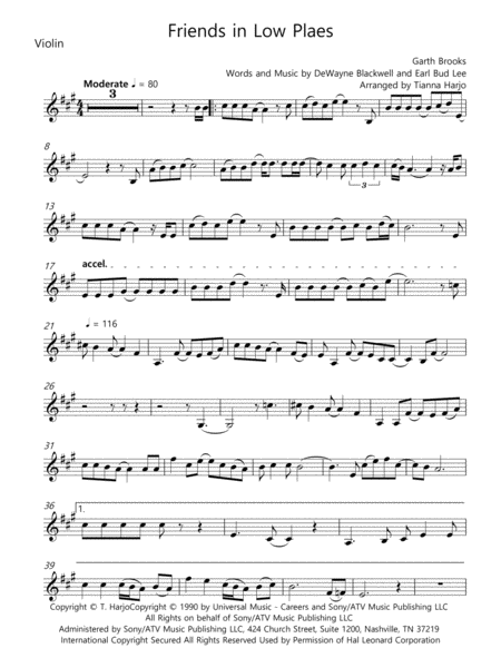 Free Sheet Music Friends In Low Places String Trio Vln Vla C