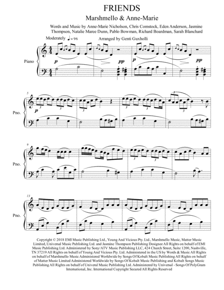 Free Sheet Music Friends Piano Solo