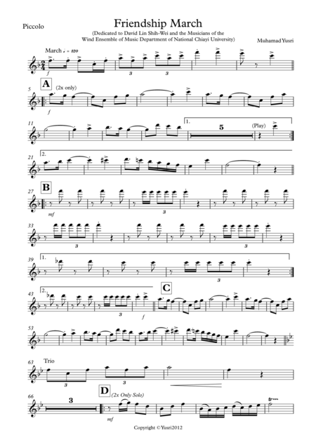 Friendship March Piccolo Part Sheet Music