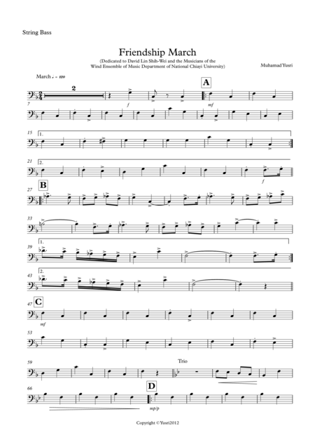 Free Sheet Music Friendship March String Bass Part