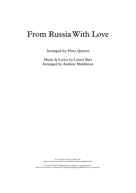 Free Sheet Music From Russia With Love Arranged For Flute Quartet