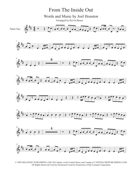 Free Sheet Music From The Inside Out Original Key Tenor Sax