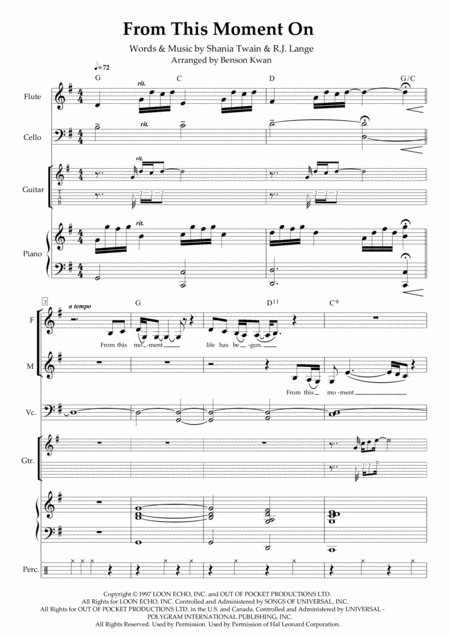 From This Moment On Arranged For Vocal Duet Accompanied By Flute Cello Piano Guitar And Percussion Sheet Music