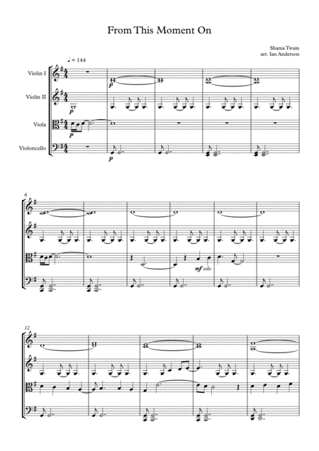 Free Sheet Music From This Moment On String Quartet