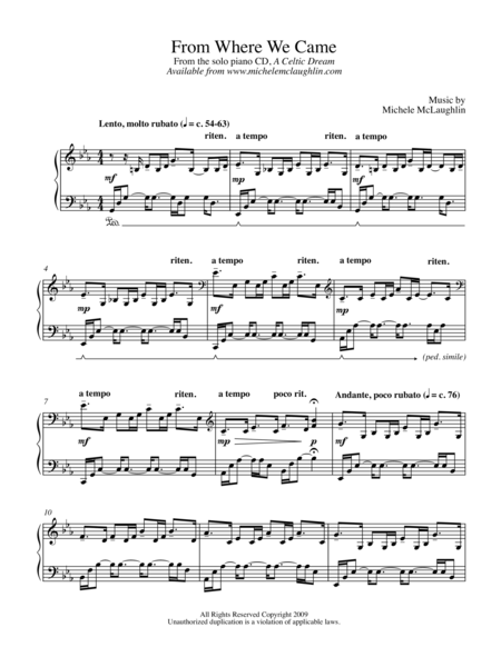 Free Sheet Music From Where We Came