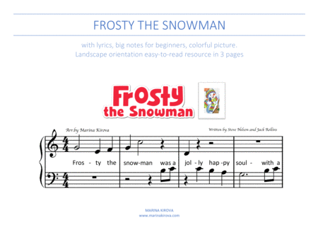 Free Sheet Music Frosty The Snowman Christmas Song Big Notes