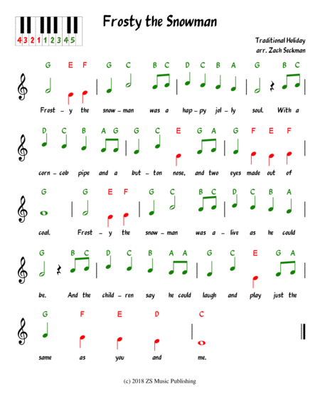 Free Sheet Music Frosty The Snowman Pre Reading