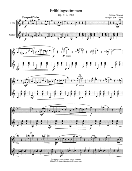 Free Sheet Music Fruhlingsstimmen Voices Of Spring For Flute And Guitar