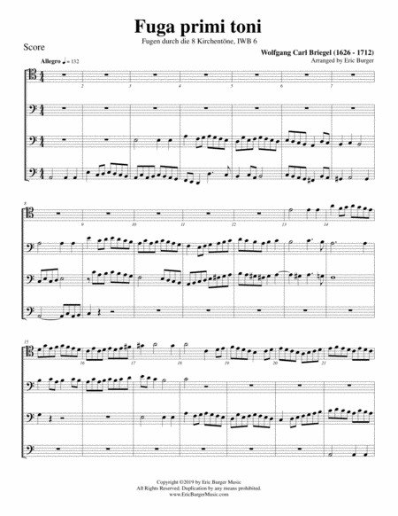 Free Sheet Music Fuga Primi Toni For Trombone Or Low Brass Quartet