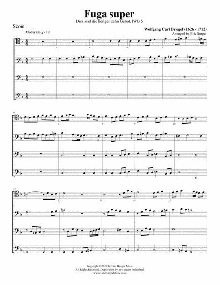 Free Sheet Music Fuga Super For Trombone Or Low Brass Quartet