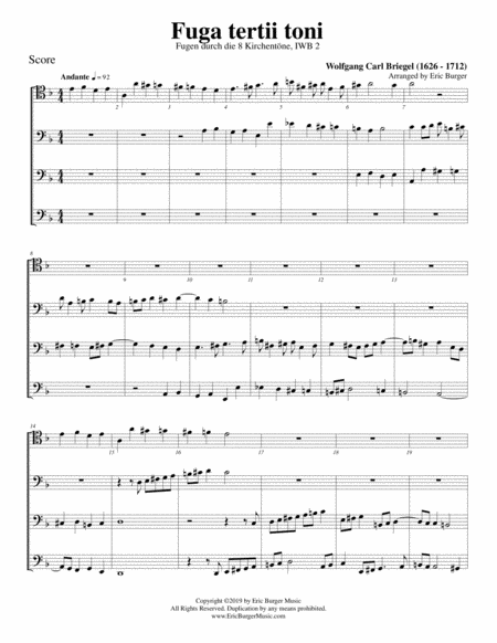 Free Sheet Music Fuga Tertii Toni For Trombone Or Low Brass Quartet