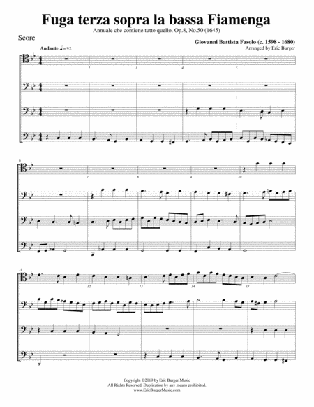 Free Sheet Music Fuga Terza Sopra La Bassa Fiamenga For Trombone Or Low Brass Quartet