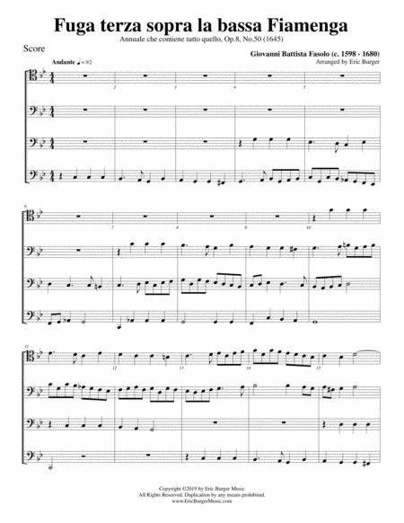 Fuga Terza Sopra La Bassa Fiamenga For Trombone Or Low Brass Quartet Sheet Music