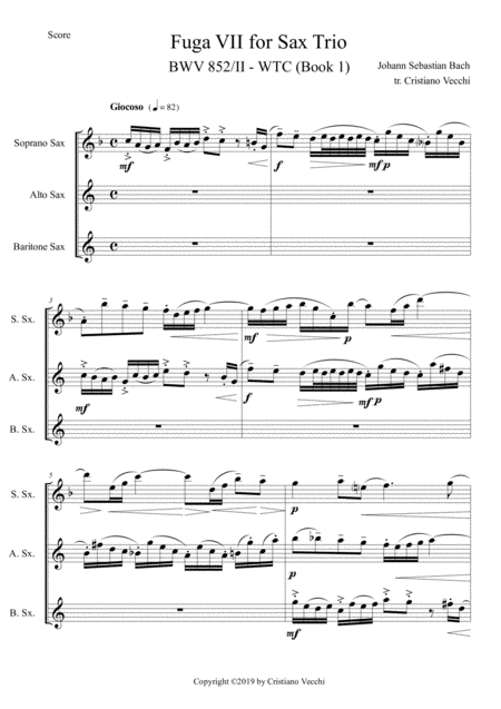 Fuga Vii For Sax Trio Sheet Music