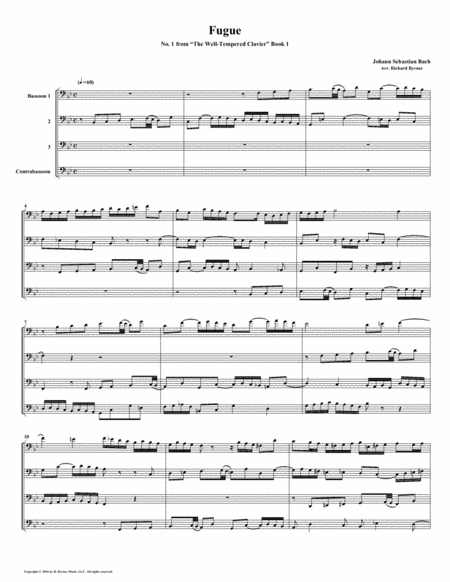 Free Sheet Music Fugue 01 From Well Tempered Clavier Book 1 Bassoon Quartet
