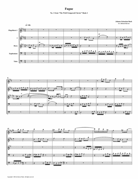 Free Sheet Music Fugue 01 From Well Tempered Clavier Book 2 Conical Brass Quintet