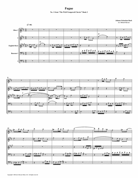 Fugue 01 From Well Tempered Clavier Book 2 Double Reed Quintet Sheet Music