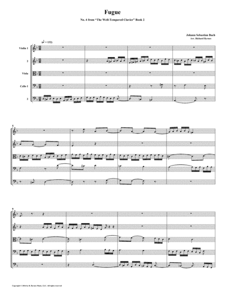 Free Sheet Music Fugue 04 From Well Tempered Clavier Book 2 String Quintet