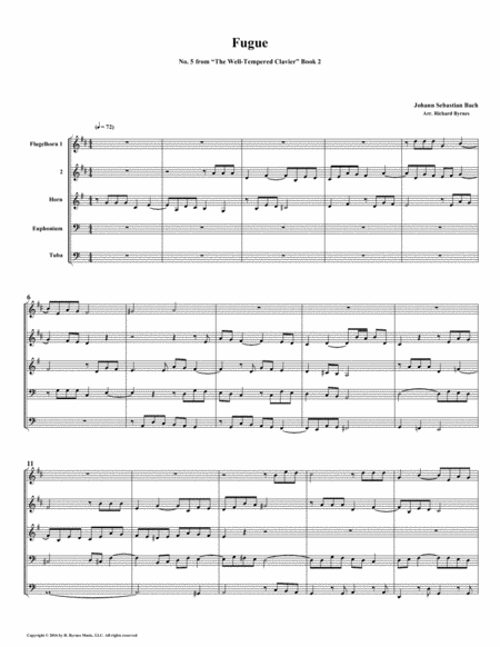 Free Sheet Music Fugue 05 From Well Tempered Clavier Book 2 Conical Brass Quintet