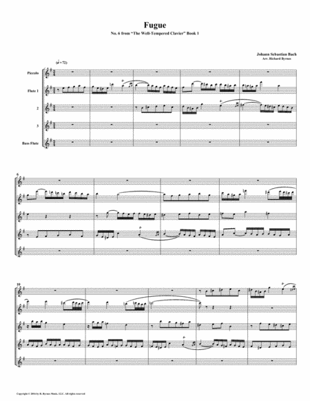 Fugue 06 From Well Tempered Clavier Book 1 Flute Quintet Sheet Music