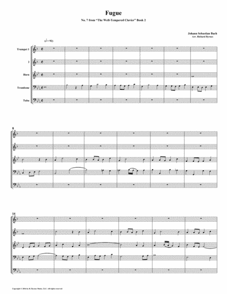 Free Sheet Music Fugue 07 From Well Tempered Clavier Book 2 Brass Quintet