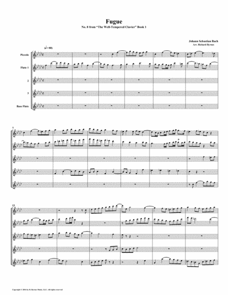 Free Sheet Music Fugue 08 From Well Tempered Clavier Book 1 Flute Quintet