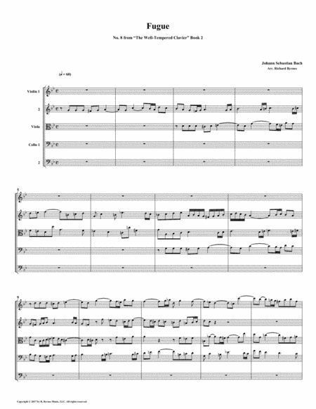 Fugue 08 From Well Tempered Clavier Book 2 String Quintet Sheet Music