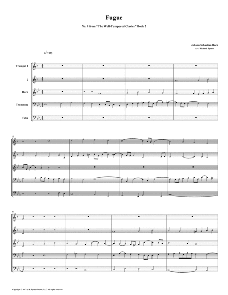 Fugue 09 From Well Tempered Clavier Book 2 Brass Quintet Sheet Music