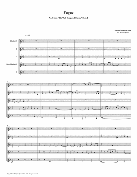 Free Sheet Music Fugue 09 From Well Tempered Clavier Book 2 Clarinet Quintet