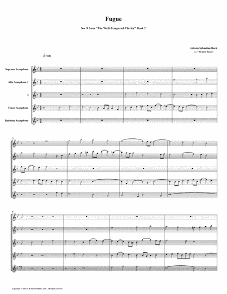 Fugue 09 From Well Tempered Clavier Book 2 Saxophone Quintet Sheet Music