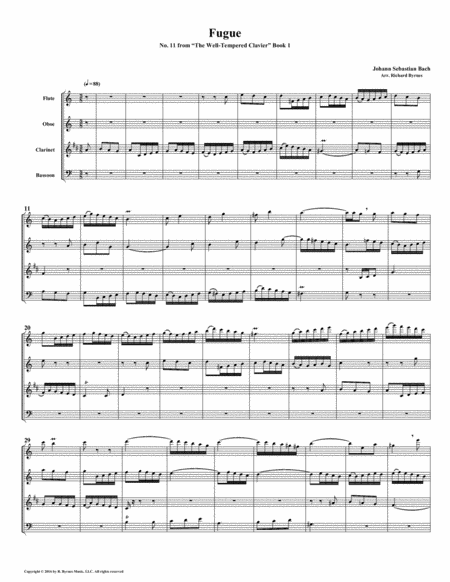 Free Sheet Music Fugue 11 From Well Tempered Clavier Book 1 Woodwind Quartet