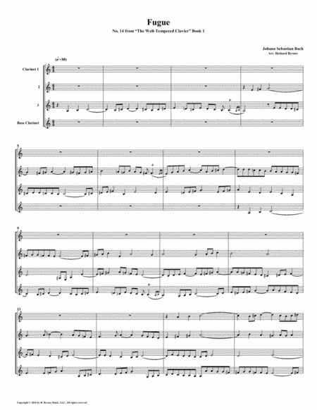 Free Sheet Music Fugue 14 From Well Tempered Clavier Book 1 Clarinet Quartet