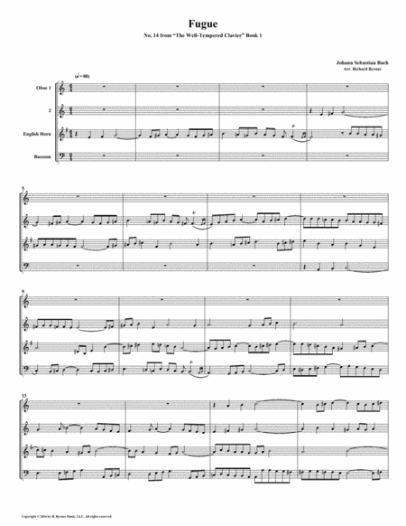 Fugue 14 From Well Tempered Clavier Book 1 Double Reed Quartet Sheet Music