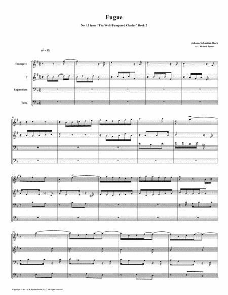 Free Sheet Music Fugue 15 From Well Tempered Clavier Book 2 Brass Quartet