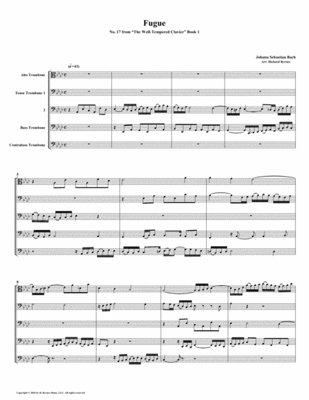 Fugue 17 From Well Tempered Clavier Book 1 Trombone Quintet Sheet Music