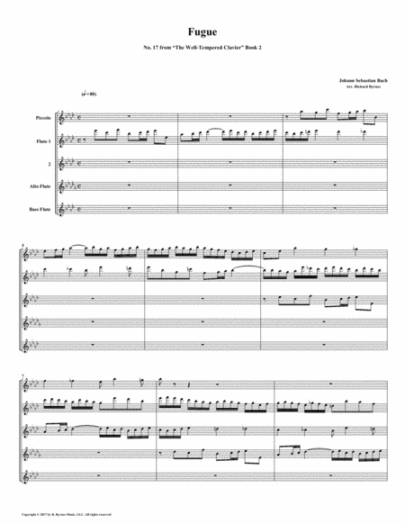 Free Sheet Music Fugue 17 From Well Tempered Clavier Book 2 Flute Quintet