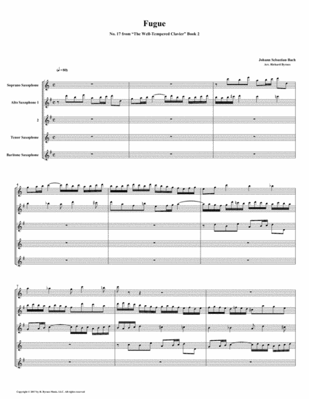 Fugue 17 From Well Tempered Clavier Book 2 Saxophone Quintet Sheet Music