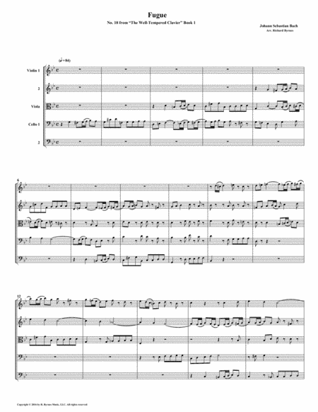 Free Sheet Music Fugue 18 From Well Tempered Clavier Book 1 String Quintet