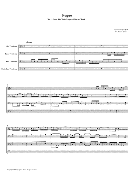 Fugue 19 From Well Tempered Clavier Book 2 Trombone Quartet Sheet Music