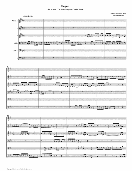 Free Sheet Music Fugue 20 From Well Tempered Clavier Book 1 String Sextet