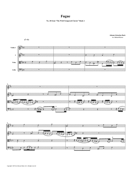 Fugue 20 From Well Tempered Clavier Book 2 String Quartet Sheet Music