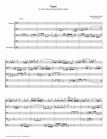 Fugue 23 From Well Tempered Clavier Book 1 Bassoon Quintet Sheet Music