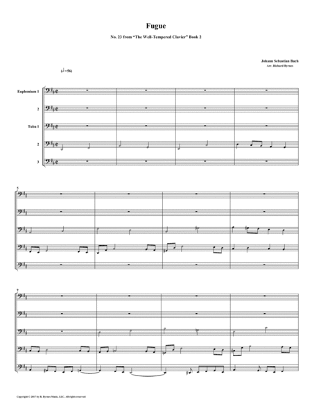 Free Sheet Music Fugue 23 From Well Tempered Clavier Book 2 Euphonium Tuba Quintet