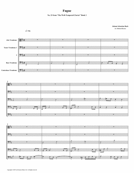 Fugue 23 From Well Tempered Clavier Book 2 Trombone Quintet Sheet Music