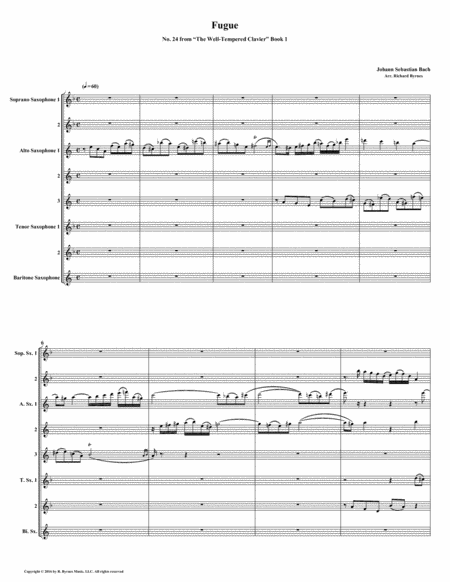 Free Sheet Music Fugue 24 From Well Tempered Clavier Book 1 Saxophone Octet