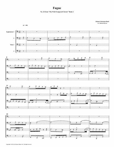 Free Sheet Music Fugue 24 From Well Tempered Clavier Book 2 Euphonium Tuba Quartet