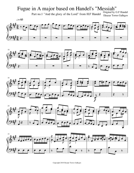 Fugue Based On And The Glory Of The Lord Handels Messiah Sheet Music