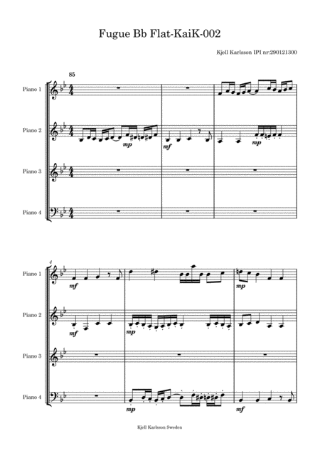 Free Sheet Music Fugue Bb Flat Kaik 002