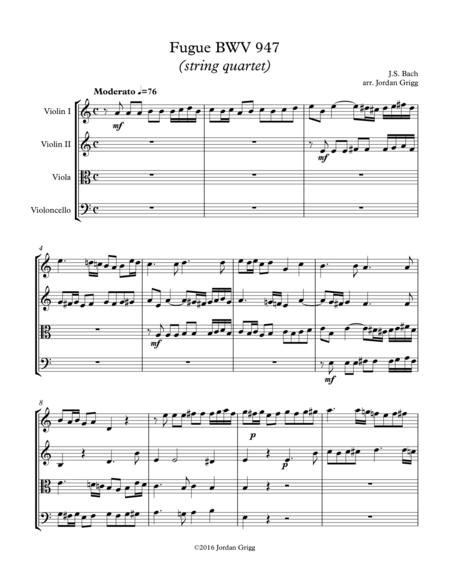 Fugue Bwv 947 String Quartet Sheet Music